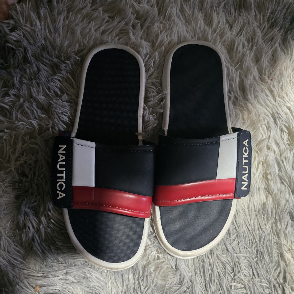Nautica Black and Red Slide Sandals